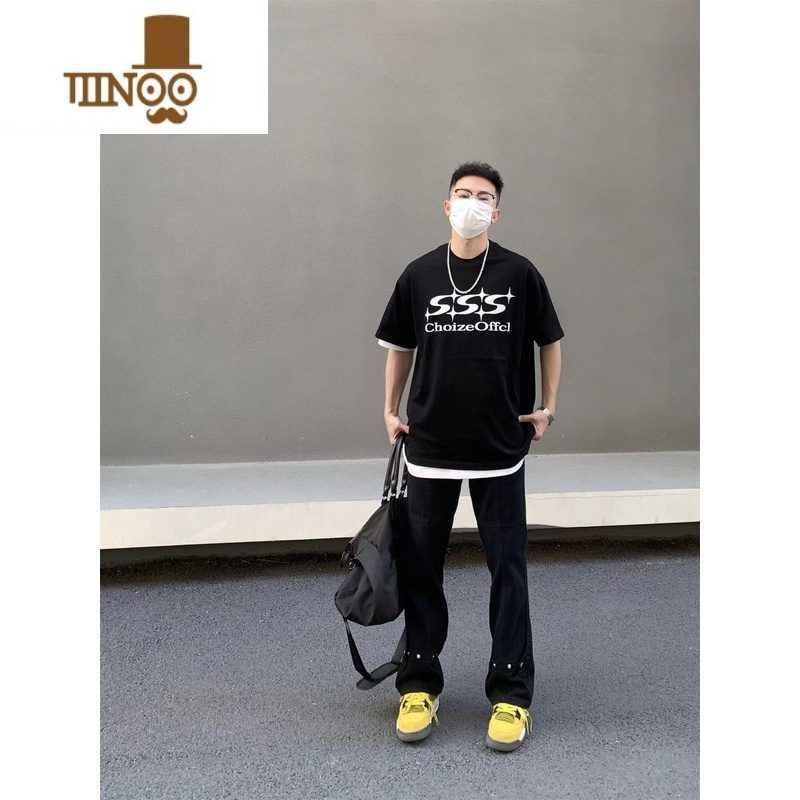 YANXU美式高街vibe风设计感排扣牛仔裤男ins潮牌直筒显瘦微喇百搭长裤