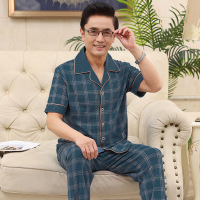 男士睡衣夏季棉质开衫短袖长裤中老年爸爸休闲大码家居服套装新款 男XXL G8803