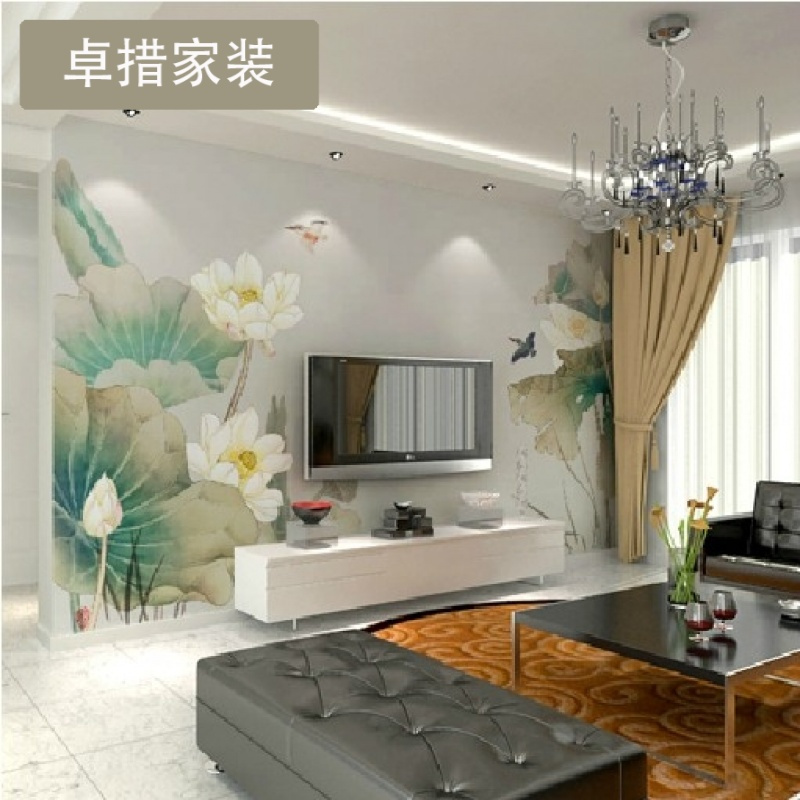 定制 电视背景墙纸壁纸客厅现代中式荷花壁纸大型壁画墙布影视墙壹德壹
