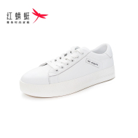 红蜻蜓休闲鞋女2019春夏新品学生小白鞋女系带潮板鞋圆头韩版运动鞋厚底松糕鞋子 白色 35码