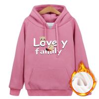 女童加绒卫衣小学生女幼儿园双层加厚连帽卫衣儿童装卡通外套冬装_4_2 140cm(建议身高131-140cm) 渐变粉LOVEfamily熊