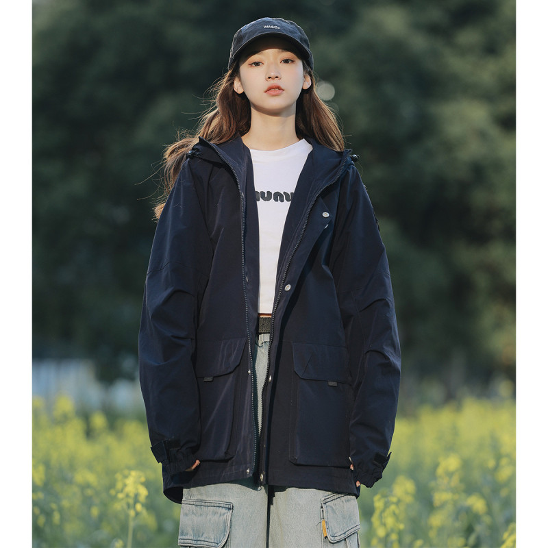 唐狮春季外套女连帽字母印花工装外套宽松bf风登山服百搭潮