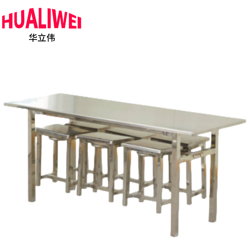 华立伟不锈钢食堂餐桌椅八人位套高清大图