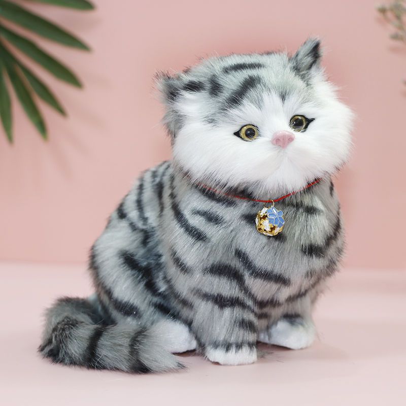 会叫小猫咪毛绒玩具仿真假猫可爱公仔动物模型男女孩儿童生日黄耳猫