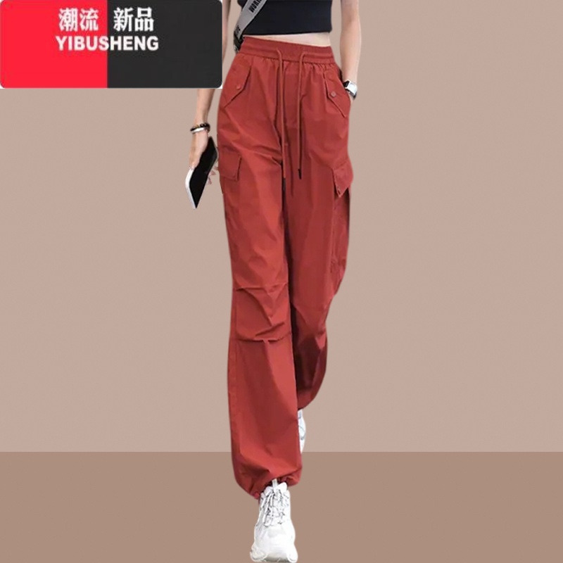 YIBUSHENG工装裤女季薄款2024新款高腰宽松冰丝束脚运动裤休闲裤裤子高清大图