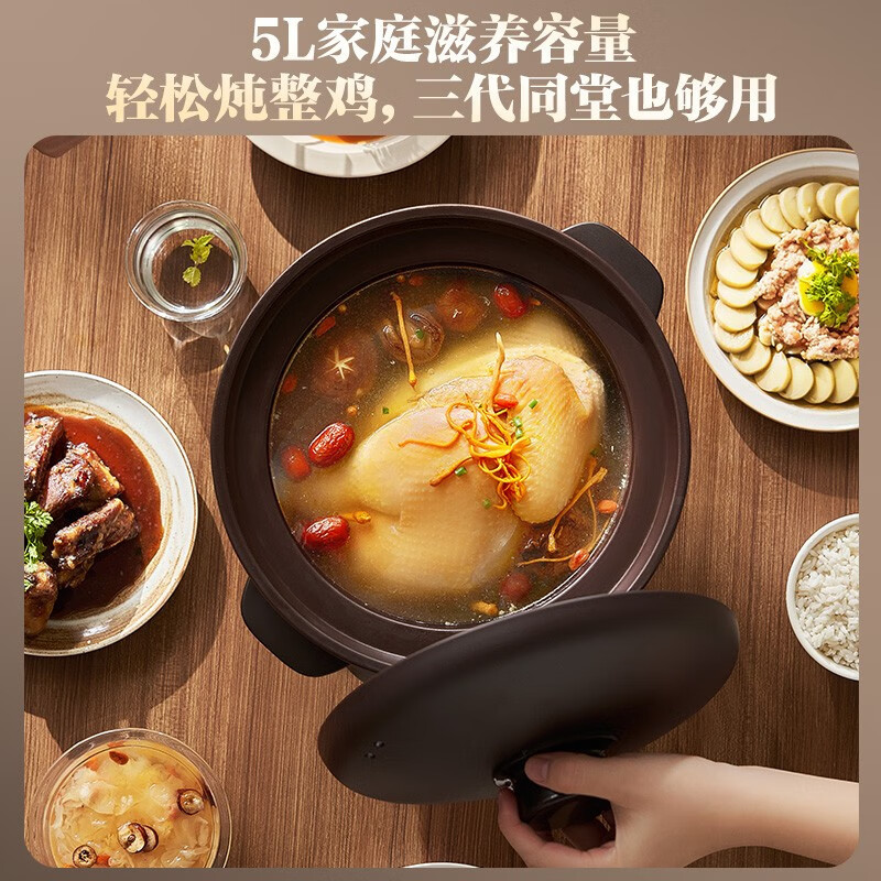 苏泊尔(SUPOR)电炖锅紫砂锅5L/升大容量煲汤锅养生锅煮粥锅电砂锅家用智能预约电炖盅熬粥紫陶内胆DG50YC872高清大图