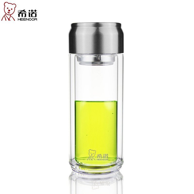 新款希诺 XN-6775双层玻璃杯创意可爱带茶漏360ml大容量水杯 便携隔热带盖杯子