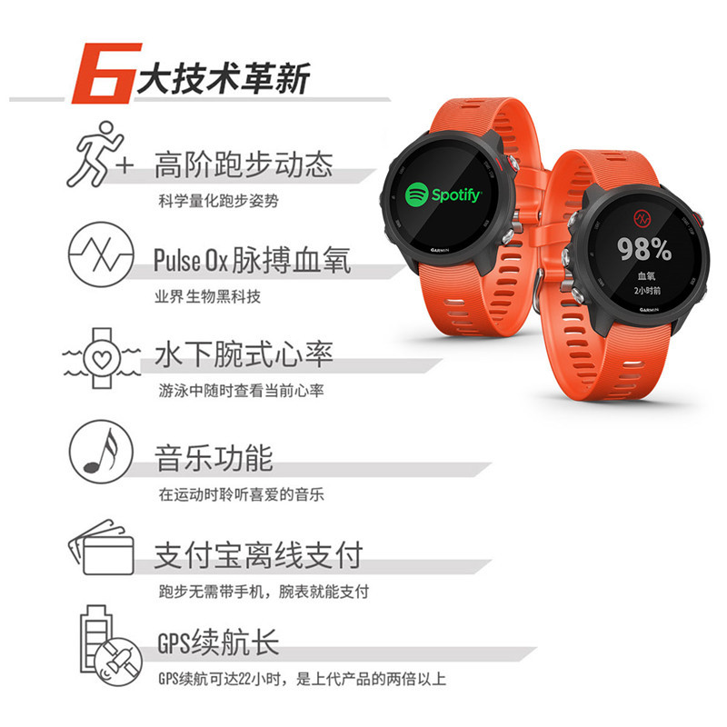 佳明Forerunner245M 血氧心率马拉松音乐运动手表-火焰红