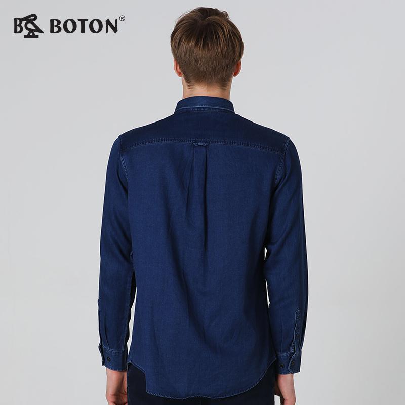 波顿boton长袖牛仔蓝色衬衫牛仔布秋冬新款青年休闲美式英伦风