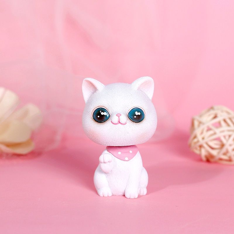 Q版可爱萌猫咪蓝猫暹罗折耳猫品种猫摇头汽车摆件家居摆件礼物 小号守护猫白猫