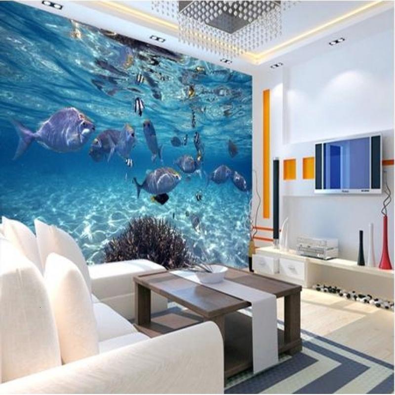 3D立体大型壁画壁纸海底世界海洋鱼儿童房游泳馆电视客厅背景墙纸壹德壹