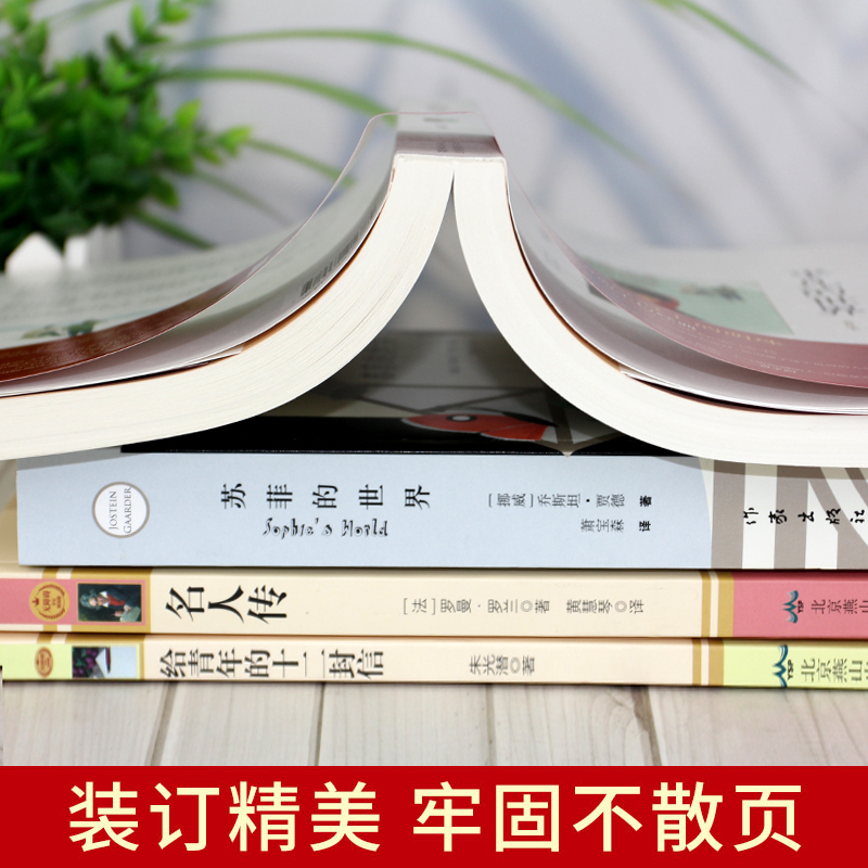 [八年级下册必读名著]全套4册无删减 苏菲的世界 名人传 给青年的十二封信 平凡的世界路遥正版原著完整版初中生课外阅读书