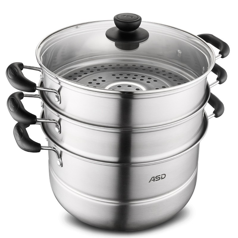 爱仕达 蒸锅 三层28cm 430不锈钢家用大容量 厚底/带蒸笼蒸屉 电磁炉