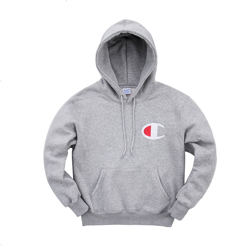 champion冠军新款男装c字logo加绒纯色长袖连帽卫衣c8j120