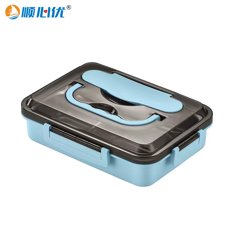 顺心优 304不锈钢双层分格饭盒餐盘配餐具 大号四格/个高清大图