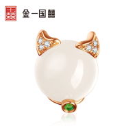 金一国囍18K金动物-机灵猫女士款和田玉吊坠赠银链(定价) KJDZ146
