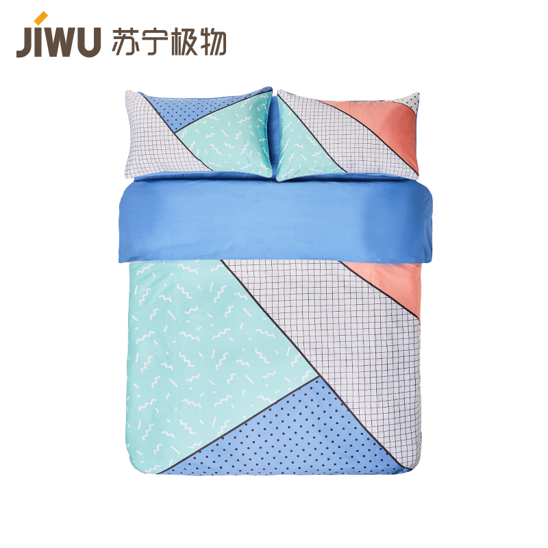 苏宁极物 床上用品孟菲斯全棉风趣贡缎四件套纯棉件套
