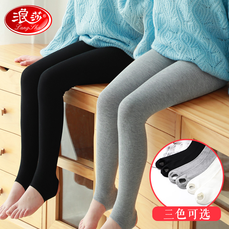 浪莎女童打底裤春秋薄款儿童外穿夏季打底白色宝宝黑色踩脚连裤袜高清大图