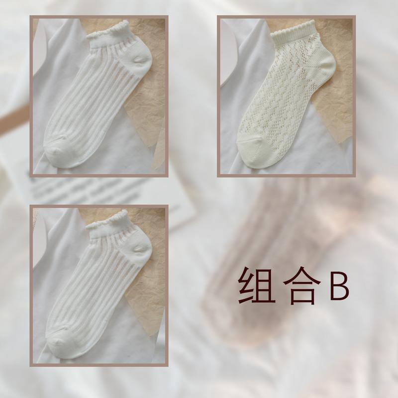 透明玻璃丝jk白色袜子夏季薄款女短袜日系纯棉镂空花边女袜中筒袜