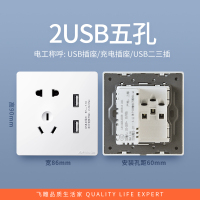 飞雕(FEIDIAO)开关插座暗装86型家用墙壁开关插座 大阪钢支架 雕琢拉丝优雅白系列 拉丝白五孔带二位USB
