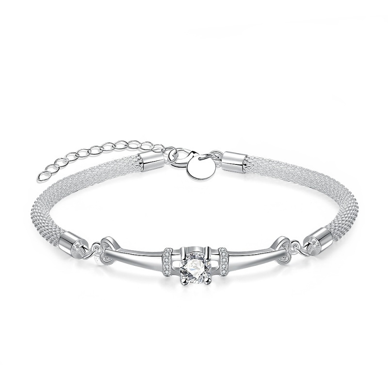 H382 Fashion Bracelet白色锆石水晶手链欧美外贸镀925纯银女首饰送女朋友七夕情人节礼物