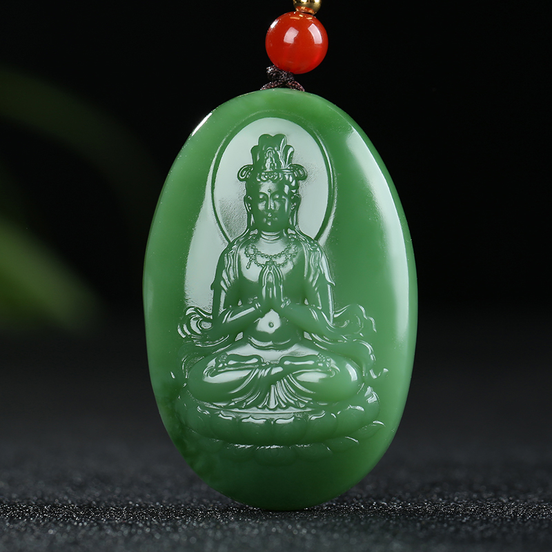 [凤凰观音]俄罗斯老坑碧玉吊坠玉坠观音凤凰牌挂件玉佩天然玉石