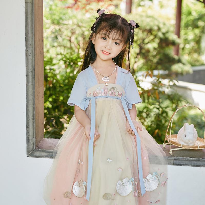 女童古装连衣裙宝宝超仙女汉服襦裙童装古风儿童唐公主中国风夏装蝶戏