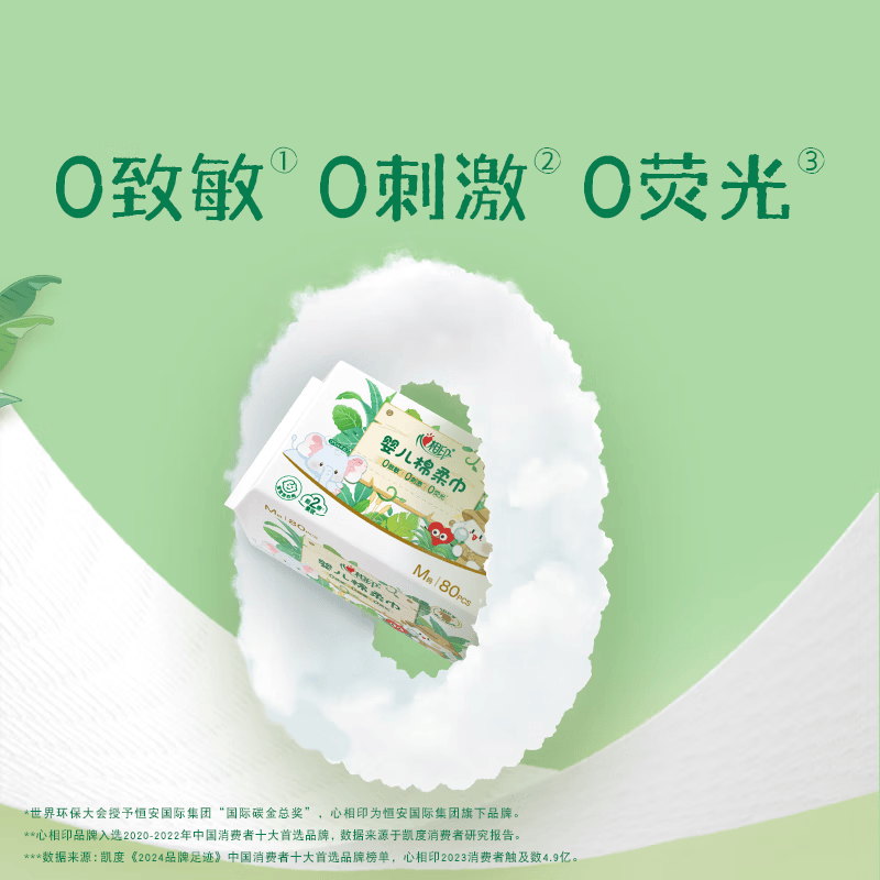 心相印(Mind Act Upon Mind)棉柔巾婴儿专用擦脸巾厚柔巾母婴孕妇一次性洗脸巾抽取式干湿两用80抽2包高清大图
