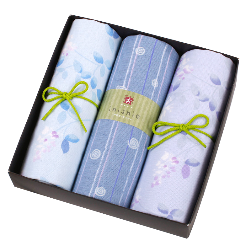 内野uchino和风古毛巾面巾3条礼盒不易变硬起絮吸水性强单位件