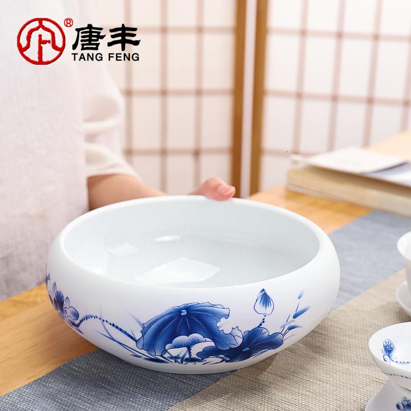 家柏饰(CORATED)陶瓷手绘荷花茶洗家用大容量水盂大号洗茶碗功夫青花瓷笔洗Z高清大图