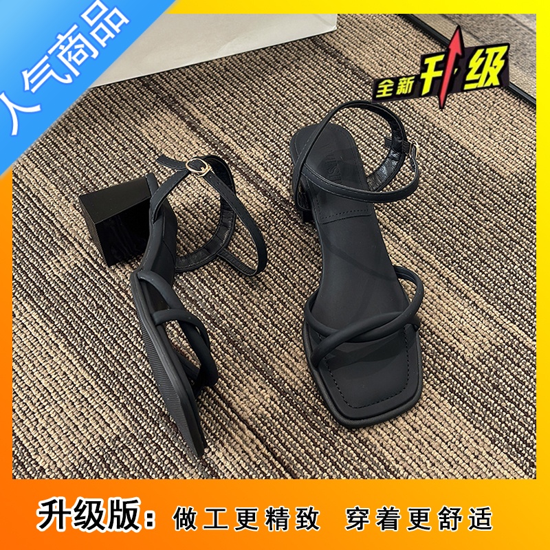 SUNTEK法式百搭复古粗跟仙女风凉鞋女2023新款夏季配裙子网红罗马鞋高清大图