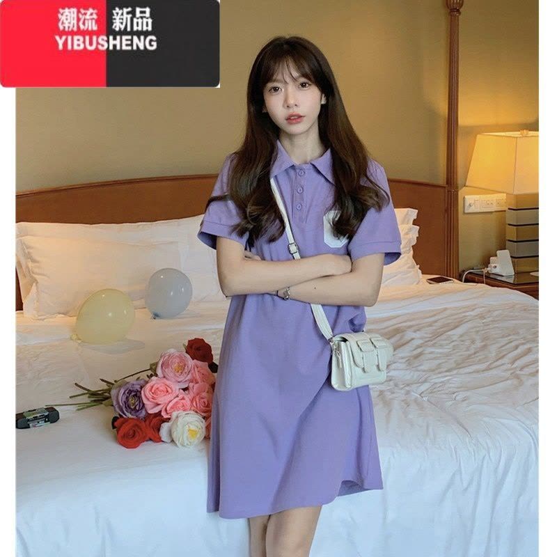YIBUSHENG微胖mm300斤大码甜辣风polo领连衣裙女装季韩版宽松显瘦T恤裙子图片