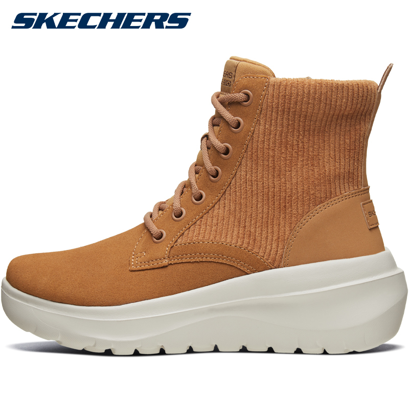 Skechers斯凯奇加绒拼接保暖中筒靴雪地靴时尚高帮马丁靴女鞋子667500