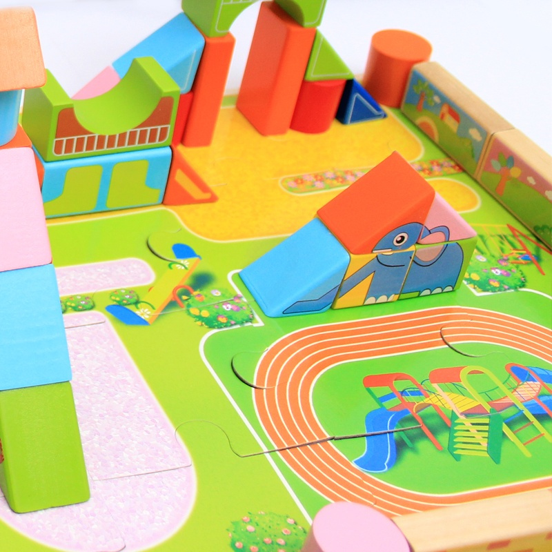 玩具128粒幼儿园场景积木23岁男孩女孩木制98粒积木30片拼图