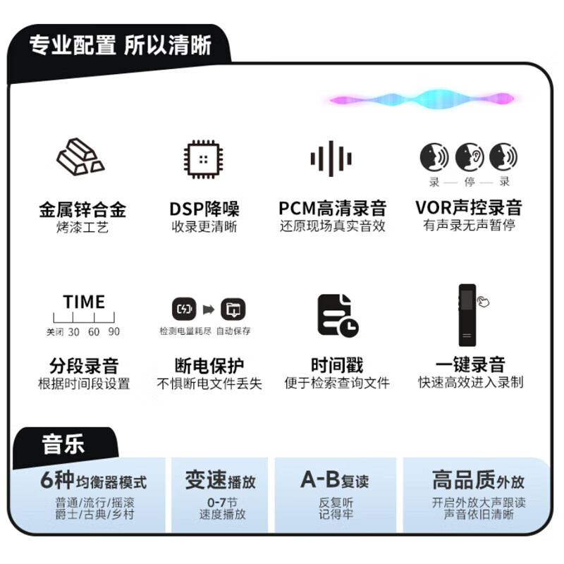 爱国者(aigo)录音笔音笔专业录音器一键录音设备录音笔语音转文字会议记录神器 R6933plus 16G高清大图