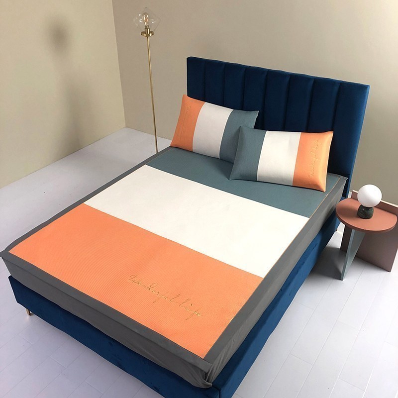 美帮汇高端冰丝凉席三件套1.8m床夏季可水洗折叠空调软席1.5米席子2.0 马卡龙600D(橘色) 1.5m（5英尺）床