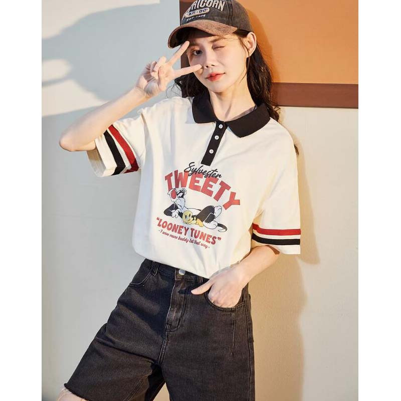 兔八哥联名唐狮新款短袖polo衫女夏季t恤设计感上衣潮