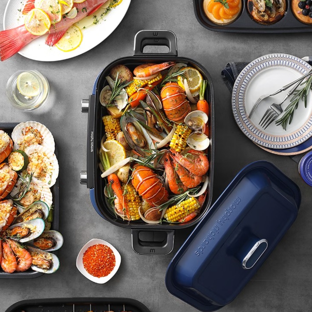 摩飞电器(Morphyrichards)二代升级多功能锅料理锅鸳鸯火锅5升定时预约烤肉涮一体蒸煮炒煎多用途电火锅高清大图