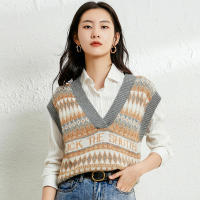 恒源祥马海毛毛衣马甲2024秋冬羊毛背心女外穿北欧撞色慵懒针织衫 170/92AL 灰夹花