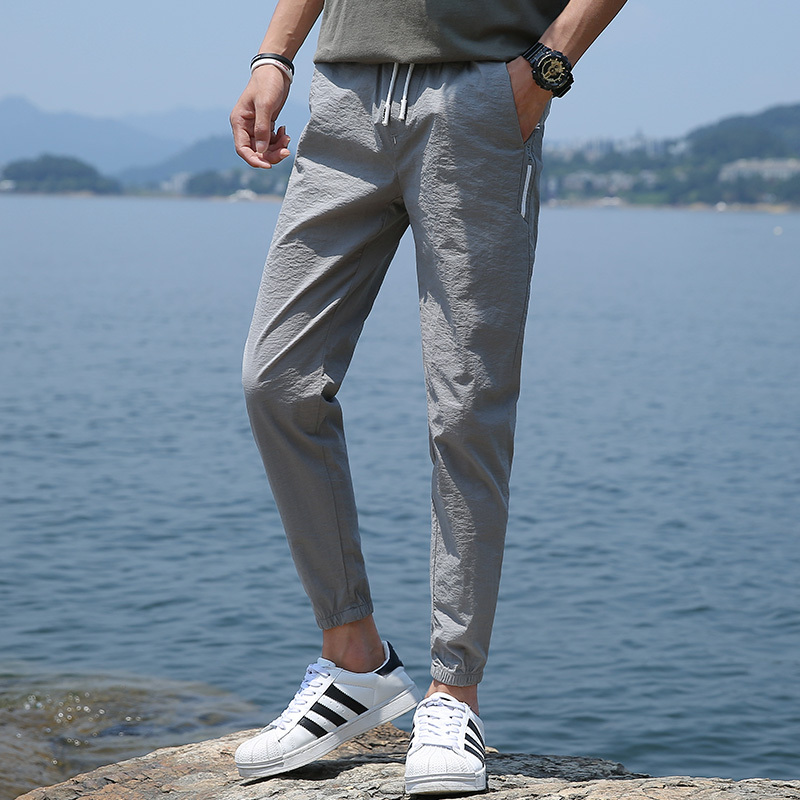 亚木2018夏季新款男士修身长裤韩版潮流裤子男时尚休闲潮流九分小脚裤新款