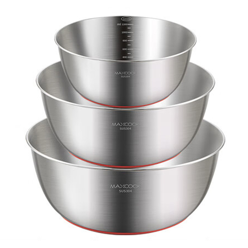 MAXCOOK美厨碗3件套加大号304不锈钢硅胶底MCWA4676