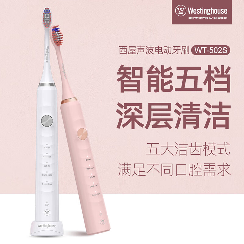 西屋(WESTINGHOUSE) 声波电动牙刷家用充电式软毛牙刷送男生女生礼物 WT-502S高清大图