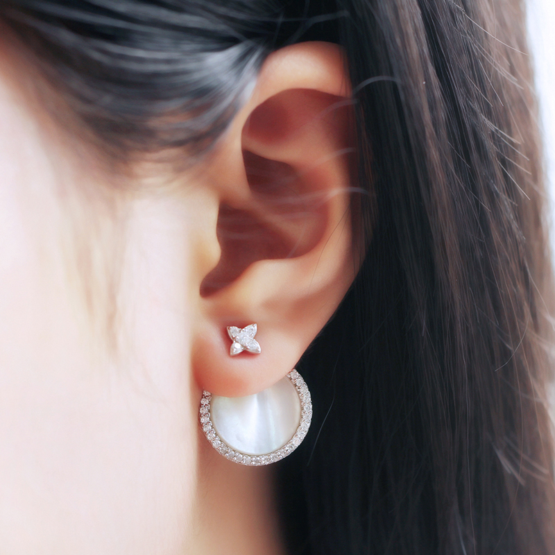 【apm MONACO】张靓颖同款母贝四叶草耳钉气质高贵925银耳饰时尚穿孔女士耳环七夕生日饰品AE10108XNA高清大图