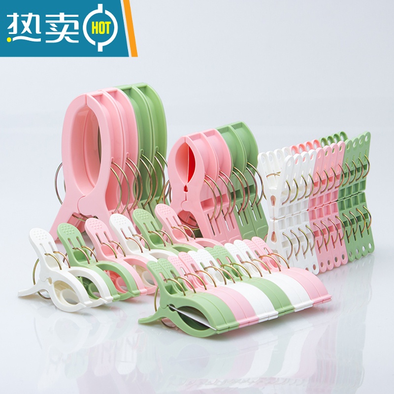 敬平衣服夹子晾衣夹防风固定毛巾家用晒被子大夹子蚊帐塑料夹子晾衣架 [被单夹][大号夹4只装]双弹簧-马卡龙高清大图