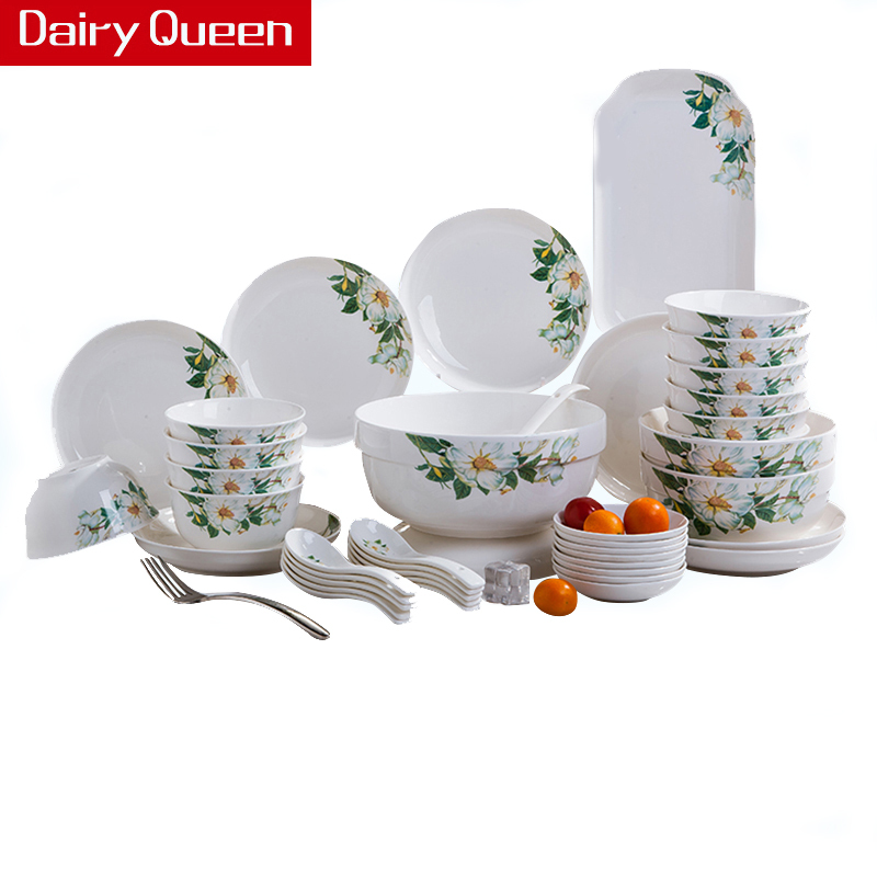 DAIRYQUEEN景德镇53头香水百合简约欧式家用陶瓷餐具碗碟套装套装餐具碗碟盘勺子家用套装