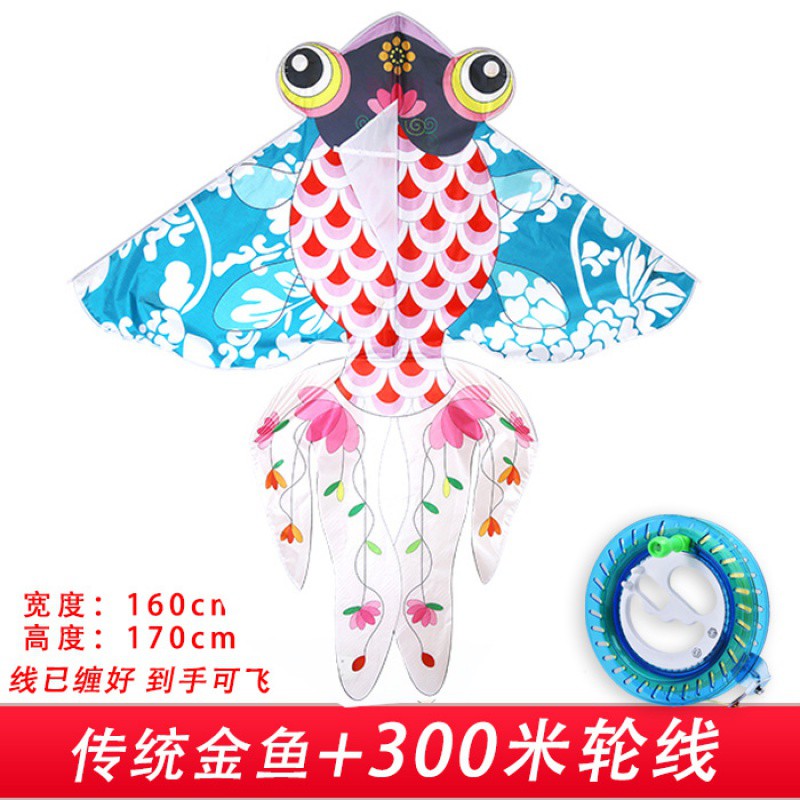 传统潍坊风筝儿童2020新款金鱼风筝微风易飞大型成人风筝线轮创意 三维工匠 青花瓷金鱼+500米线轮高清大图