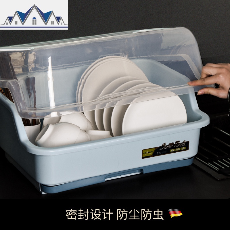 装碗筷收纳盒放碗箱沥水碗架厨房家用带盖碗盆碗碟置物架塑料碗柜 三维工匠高清大图