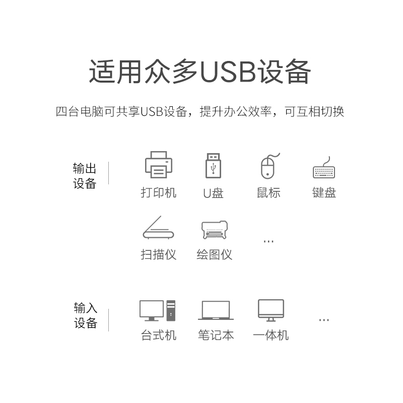 晶华 USB智能打印机共享器 二进一出多台电脑共用打印机鼠标键盘扫描仪电子切换器 U201M黑色