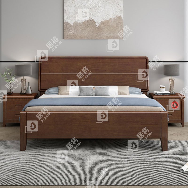 居将 JJ4022907 实木床简约1.5米单人床含一个床头柜 胡桃色