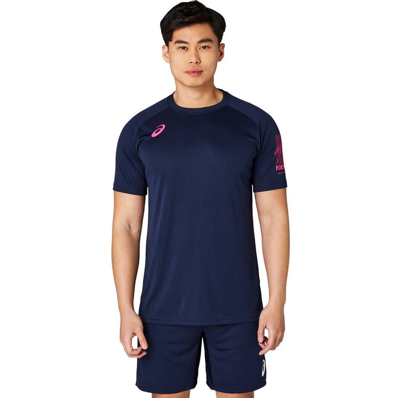 Asics男士吸湿排汗印花短袖T恤宽松版型运动训练比赛服